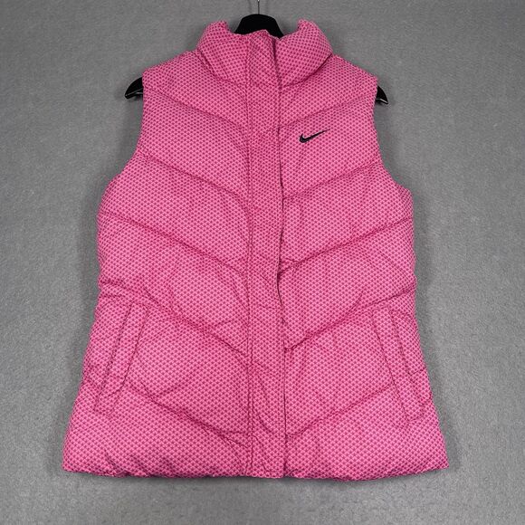 Nike Puffer Vest Youth Girls XL Pink Fuchsia Star Spotted Filled Full Zip Preppy - Picture 1 of 13